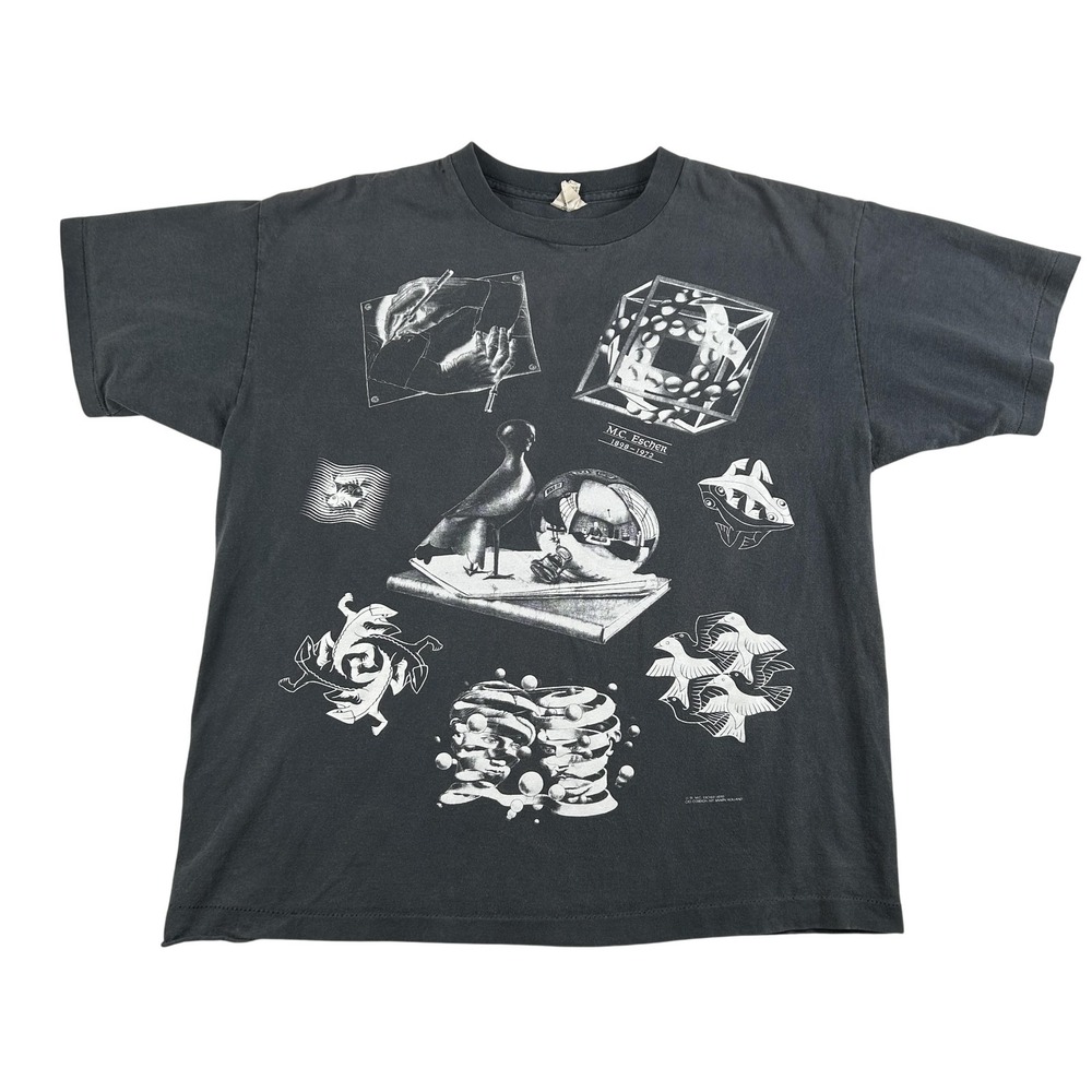 Vtg M.C. Escher Shirt Mens‎ XL Art Graphic All Over Print 90s Single Stitch 1991